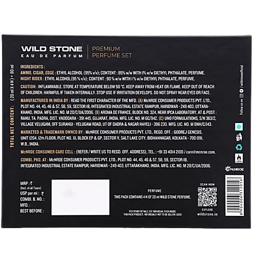 Wild Stone Cigar, Ammo, Night Rider & Edge Perfume Combo For Men, Long Lasting Smell, 80 ml (4 N X 20 ml each) 