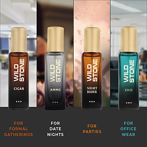 Wild Stone Cigar, Ammo, Night Rider & Edge Perfume Combo For Men, Long Lasting Smell, 80 ml (4 N X 20 ml each) 