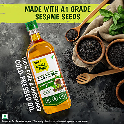 Tata Simply Better Pure & Unrefined Cold Pressed Sesame Oil, 500 ml Bottle 