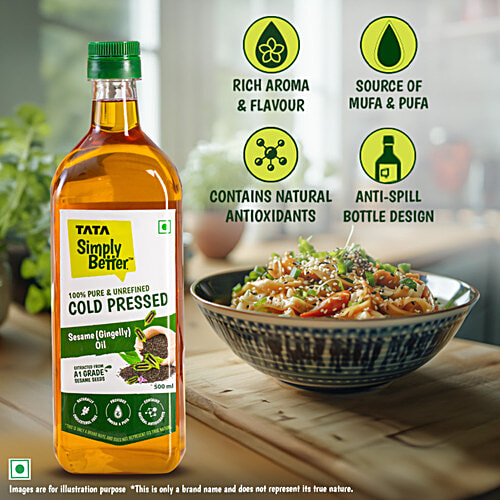 Tata Simply Better Pure & Unrefined Cold Pressed Sesame Oil, 500 ml Bottle 