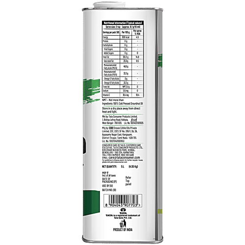 Tata Simply Better Cold Pressed Groundnut Oil, 5 L  Extracted from A1 Grade Groundnuts, Zero Trans Fat, Rich In Vitamins E & K, Cholestrol Free