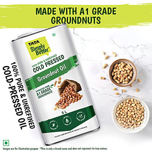 Tata Simply Better Cold Pressed Groundnut Oil, 5 L  Extracted from A1 Grade Groundnuts, Zero Trans Fat, Rich In Vitamins E & K, Cholestrol Free
