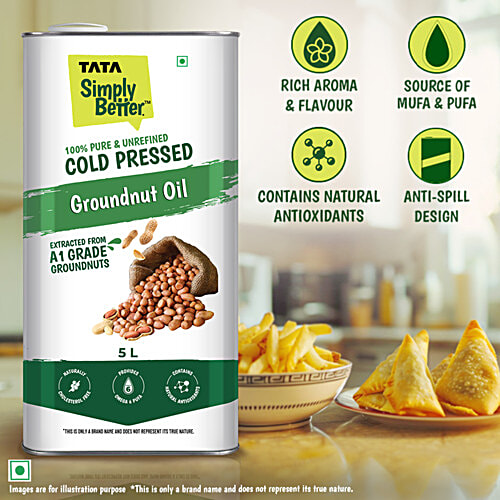 Tata Simply Better Cold Pressed Groundnut Oil, 5 L  Extracted from A1 Grade Groundnuts, Zero Trans Fat, Rich In Vitamins E & K, Cholestrol Free