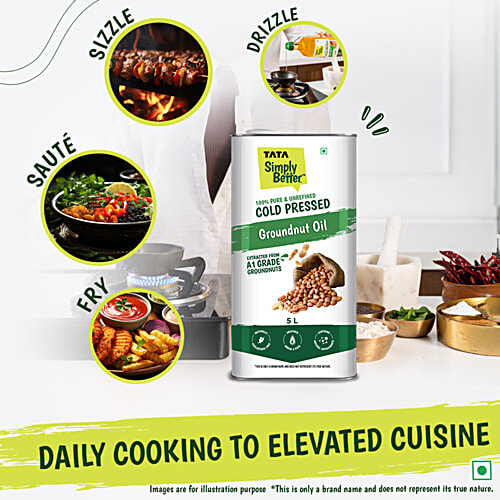 Tata Simply Better Cold Pressed Groundnut Oil, 5 L  Extracted from A1 Grade Groundnuts, Zero Trans Fat, Rich In Vitamins E & K, Cholestrol Free