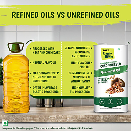 Tata Simply Better Cold Pressed Groundnut Oil, 5 L  Extracted from A1 Grade Groundnuts, Zero Trans Fat, Rich In Vitamins E & K, Cholestrol Free