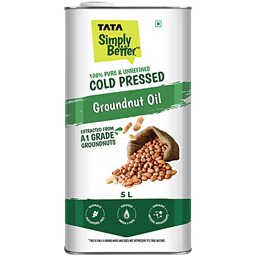Tata Simply Better Cold Pressed Groundnut Oil, 5 L  Extracted from A1 Grade Groundnuts, Zero Trans Fat, Rich In Vitamins E & K, Cholestrol Free