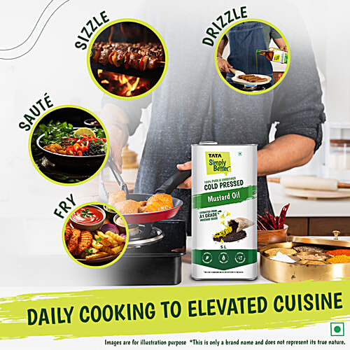 Tata Simply Better Pure & Unrefined Cold Pressed Mustard Oil, Naturally Cholesterol Free, 5 L  Extracted From A1 Grade Mustard Seeds