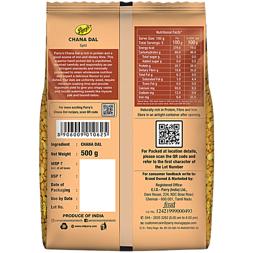 Parry's Split Chana Dal, 500 g Rich In Protein, Rich In Iron, Rich In Dietary Fibre