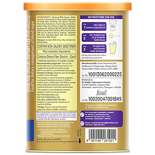 Dr Reddy's Celevida Protein Powder Drink For Diabetes Management - Vanilla Flavour, 400 g Jar No Added Sugar, Plant Based, For Sugar Control, Weight Management & Immunity Support