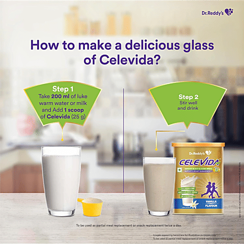 Dr Reddy's Celevida Protein Powder Drink For Diabetes Management - Vanilla Flavour, 400 g Jar No Added Sugar, Plant Based, For Sugar Control, Weight Management & Immunity Support