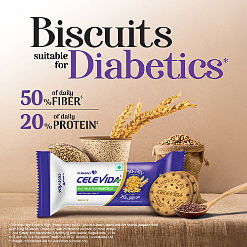 Dr Reddy's Celevida Celevida Biscuits - Suitable For Diabetics, 100 g Pouch Low Glycaemic Index, 50% of Daily Fibre, 20% Of Daily Protein, With Goodness Of Ragi, Soy, Wheat, Bengal Gram