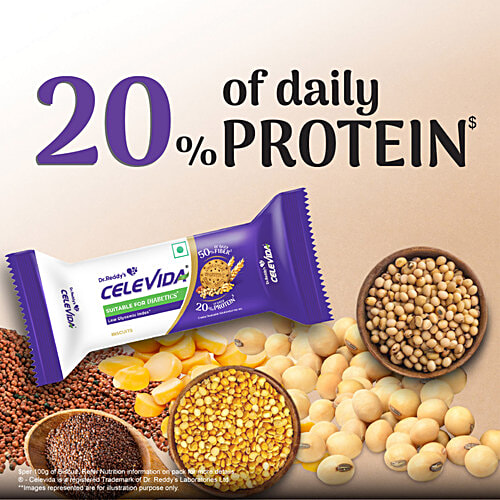 Dr Reddy's Celevida Celevida Biscuits - Suitable For Diabetics, 100 g Pouch Low Glycaemic Index, 50% of Daily Fibre, 20% Of Daily Protein, With Goodness Of Ragi, Soy, Wheat, Bengal Gram