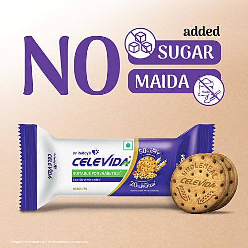 Dr Reddy's Celevida Celevida Biscuits - Suitable For Diabetics, 100 g Pouch Low Glycaemic Index, 50% of Daily Fibre, 20% Of Daily Protein, With Goodness Of Ragi, Soy, Wheat, Bengal Gram
