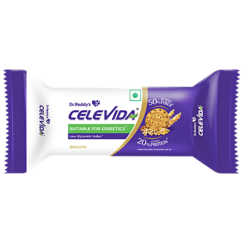 Dr Reddy's Celevida Celevida Biscuits - Suitable For Diabetics, 100 g Pouch Low Glycaemic Index, 50% of Daily Fibre, 20% Of Daily Protein, With Goodness Of Ragi, Soy, Wheat, Bengal Gram