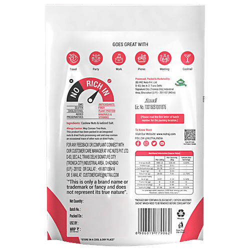 Nutraj Snack Rite Cashew - Roasted & Salted, 150 g Pouch No Added Oil, No Cholesterol, Baked Not Fried