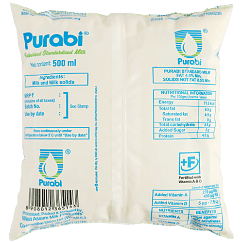 Purabi Standard Milk, 500 ml Pouch 