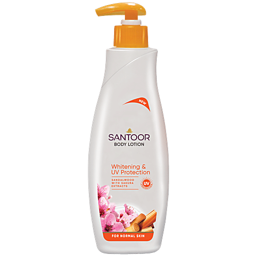 Santoor Whitening & UV Protection Body Lotion - Sandalwood & Sakura Extracts, 400 ml  