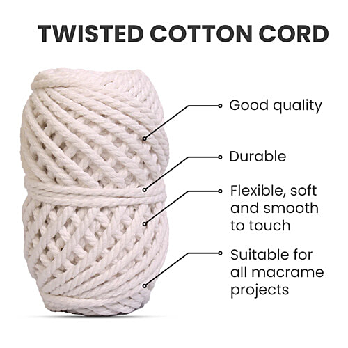 Little Birdie Cotton Twisted Cord Milky White Roll - 0.3 cm, 3 Ply, 25 m, 1 pc  Sturdy
 Durable
 Flexible, soft and smooth to touch