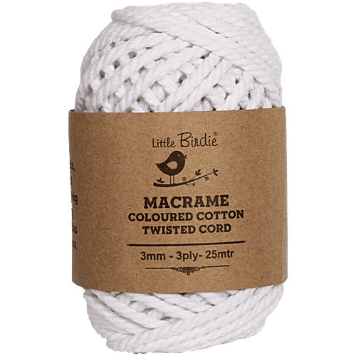 Little Birdie Cotton Twisted Cord Milky White Roll - 0.3 cm, 3 Ply, 25 m, 1 pc  Sturdy
 Durable
 Flexible, soft and smooth to touch