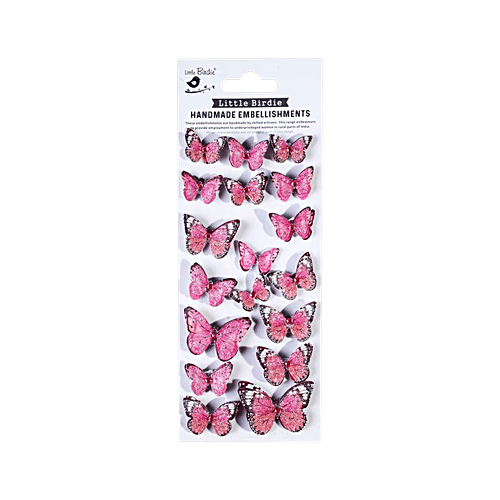 Little Birdie Handmade Embellishments 17 Stickers Set - Beautiful Butterflies, 18 pcs  