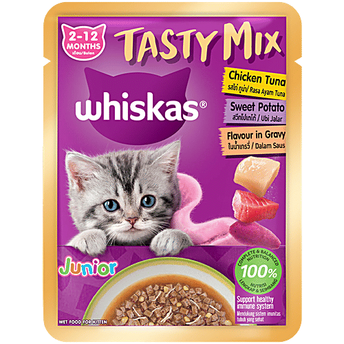 Buy Whiskas Junior Kitten Wet Cat Food Tasty Mix, Chicken Tuna, Sweet
