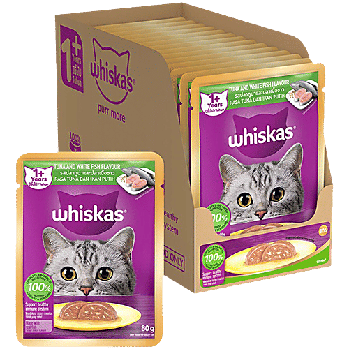 Whiskas Adult 1+ Years Wet Cat Food - Tuna & White Fish Flavour, 1.12 kg (14x80 g) Tuna & White Fish Flavour, Complete & Balanced Nutrition