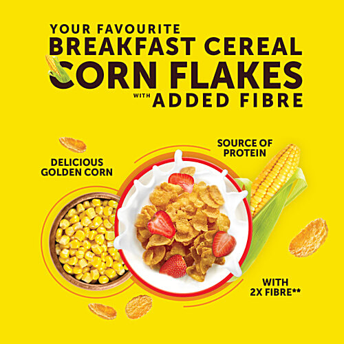 Bagrry's Corn Flakes Plus - Original & Healthier, Low Fat & Cholesterol, High Fibre, Breakfast Cereal, 300 g Pouch All Natural Corn Flakes
