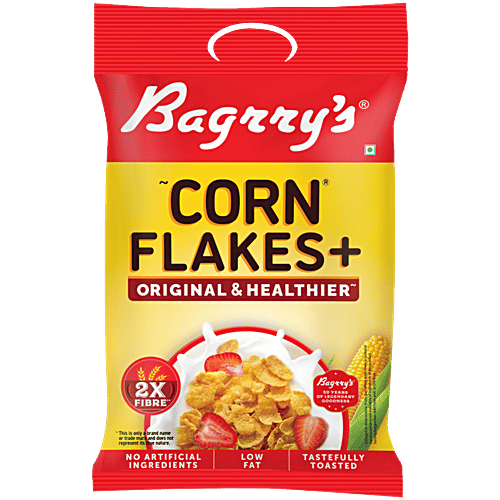Bagrry's Corn Flakes Plus - Original & Healthier, Low Fat & Cholesterol, High Fibre, Breakfast Cereal, 300 g Pouch All Natural Corn Flakes