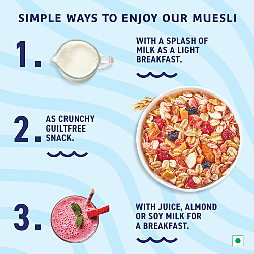 Bagrry's No Added Sugar Muesli Fruits, Nuts & Seeds - Whole Grain Breakfast Cereal, Almonds, Raisins & Berries, 700 g Pouch Helps Manage Weight, No Sugar Infused Berries, No Added Preservatives