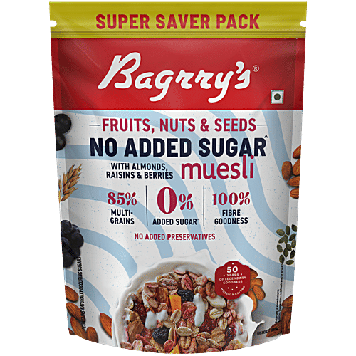 Bagrry's No Added Sugar Muesli Fruits, Nuts & Seeds - Whole Grain Breakfast Cereal, Almonds, Raisins & Berries, 700 g Pouch Helps Manage Weight, No Sugar Infused Berries, No Added Preservatives