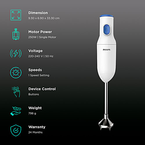 Philips India Daily Collection 250 Watt Hand Blender with 2 Attachments (Safety Carry Lock, Blue & White), 1 Unit  