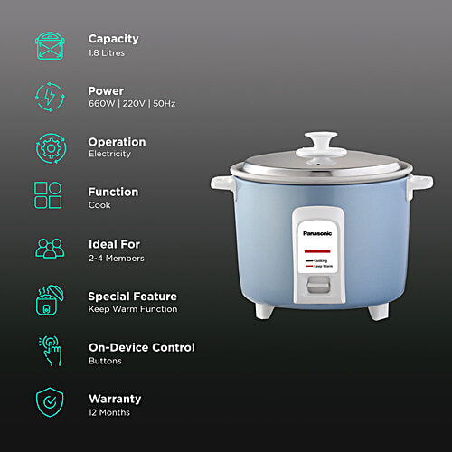 Panasonic India Warmer Series 1.8 Litre Electric Rice Cooker with Keep Warm Function (Blue), 1 Unit  