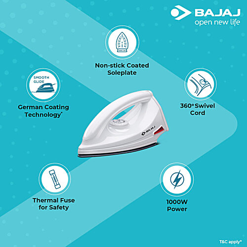 Bajaj Electricals Majesty 1000 Watt Dry Iron (German Coating Technology, MajestyDX6, White), 1 Unit  