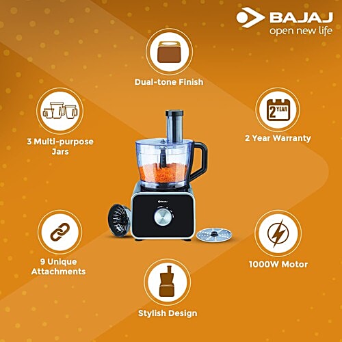 Bajaj BAJAJ FX 1000 DLX 1000 Watt Food Processor with 6 Blades (Black), 1 Unit  
