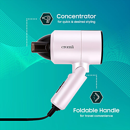 Croma Hair Dryer with 3 Heat Settings & Cool Shot (Overheat Protection, Pink), 1 Unit  
