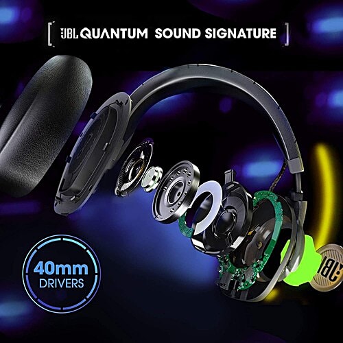 JBL JBL Quantum 100 JBLQUANTUM100BLK Wired Headphone with Mic (3.5 mm Connector, On Ear, Black), 1 Unit