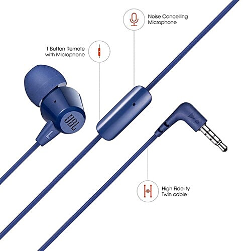 JBL JBL T50HIBLUIN Wired Earphone with Mic (In Ear, Blue), 1 Unit  
