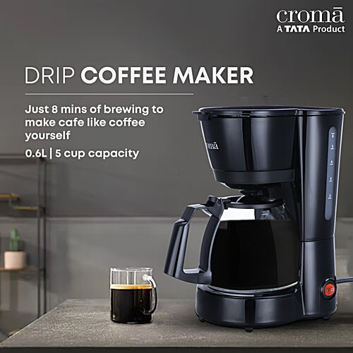 Croma 600 Watt 5 Cups Manual Black Coffee Maker with Rust Resistant (Black), 1 Unit