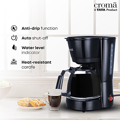 Croma 600 Watt 5 Cups Manual Black Coffee Maker with Rust Resistant (Black), 1 Unit