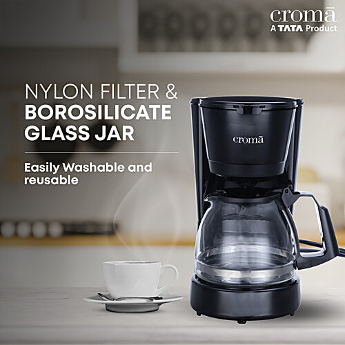 Croma 600 Watt 5 Cups Manual Black Coffee Maker with Rust Resistant (Black), 1 Unit