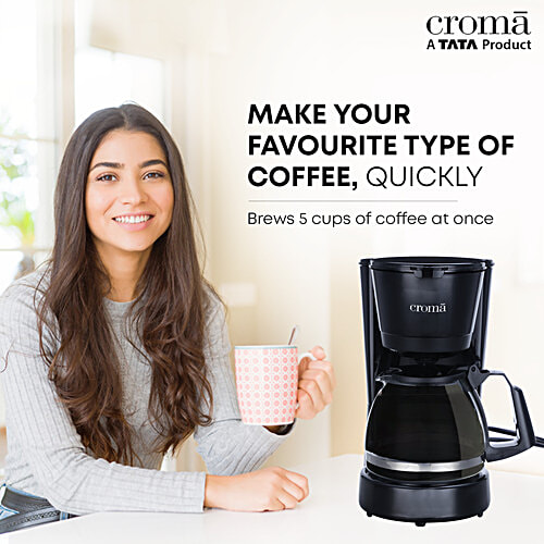 Croma 600 Watt 5 Cups Manual Black Coffee Maker with Rust Resistant (Black), 1 Unit