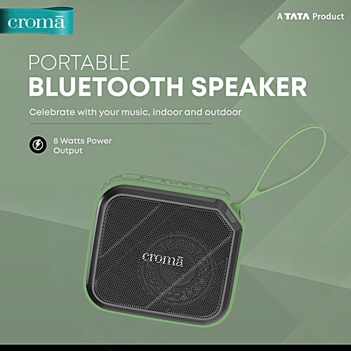 Croma 8W Portable Bluetooth Speaker (Lightweight and Ergonomic Design, 5.1 Channel, Green), 1 Unit  