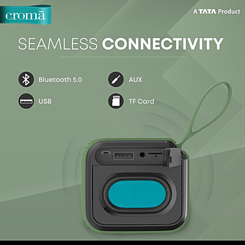 Croma 8W Portable Bluetooth Speaker (Lightweight and Ergonomic Design, 5.1 Channel, Green), 1 Unit  