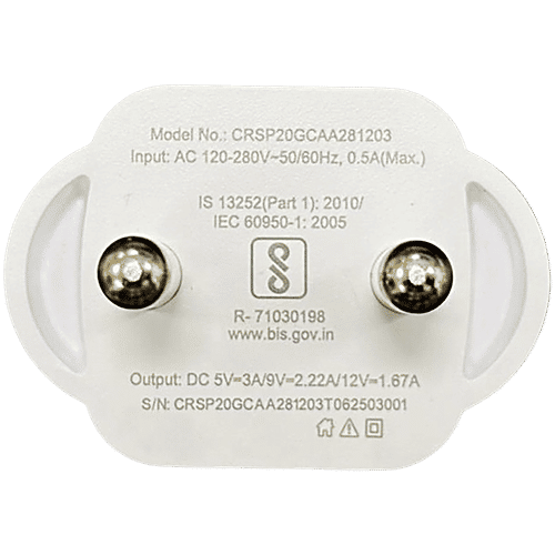 Croma 20W Type C Fast Charger (Type C to Type C Cable, Apple Compatible, White), 1 Unit