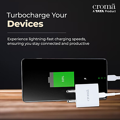 Croma 20W Type C Fast Charger (Type C to Type C Cable, Apple Compatible, White), 1 Unit