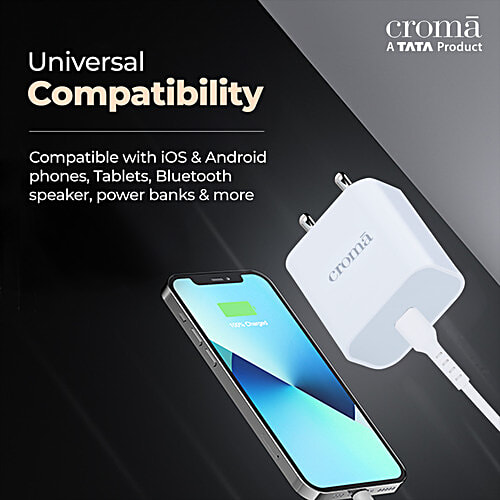 Croma 20W Type C Fast Charger (Type C to Type C Cable, Apple Compatible, White), 1 Unit
