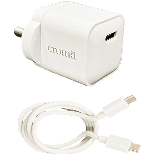 Croma 20W Type C Fast Charger (Type C to Type C Cable, Apple Compatible, White), 1 Unit