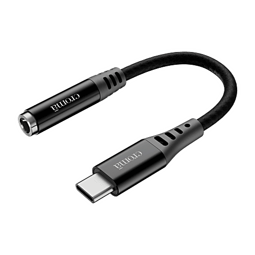 Croma Croma Type C to 3.5mm Aux 0.39 Feet (0.12M) Audio Adapter (In-Built DAC Chip, Black), 1 Unit  