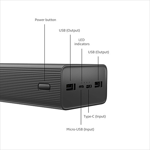 Mi Boost Pro 30000 mAh 18W Fast Charging Power Bank (1 Micro USB Type B, 1 Type C & 2 Type A Ports, Power Delivery 3.0, Black), 1 Unit  