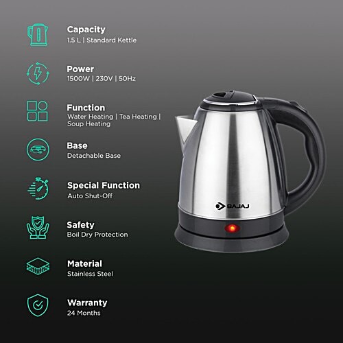 Bajaj BAJAJ KTX DLX 1500 Watt 1.5 Litre Electric Kettle with Auto Shut Off (Black), 1 Unit  